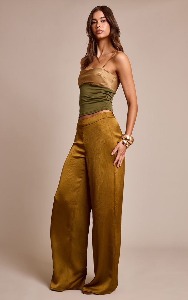 Olive Contrast Bust Panel Strappy Cami Top image 3