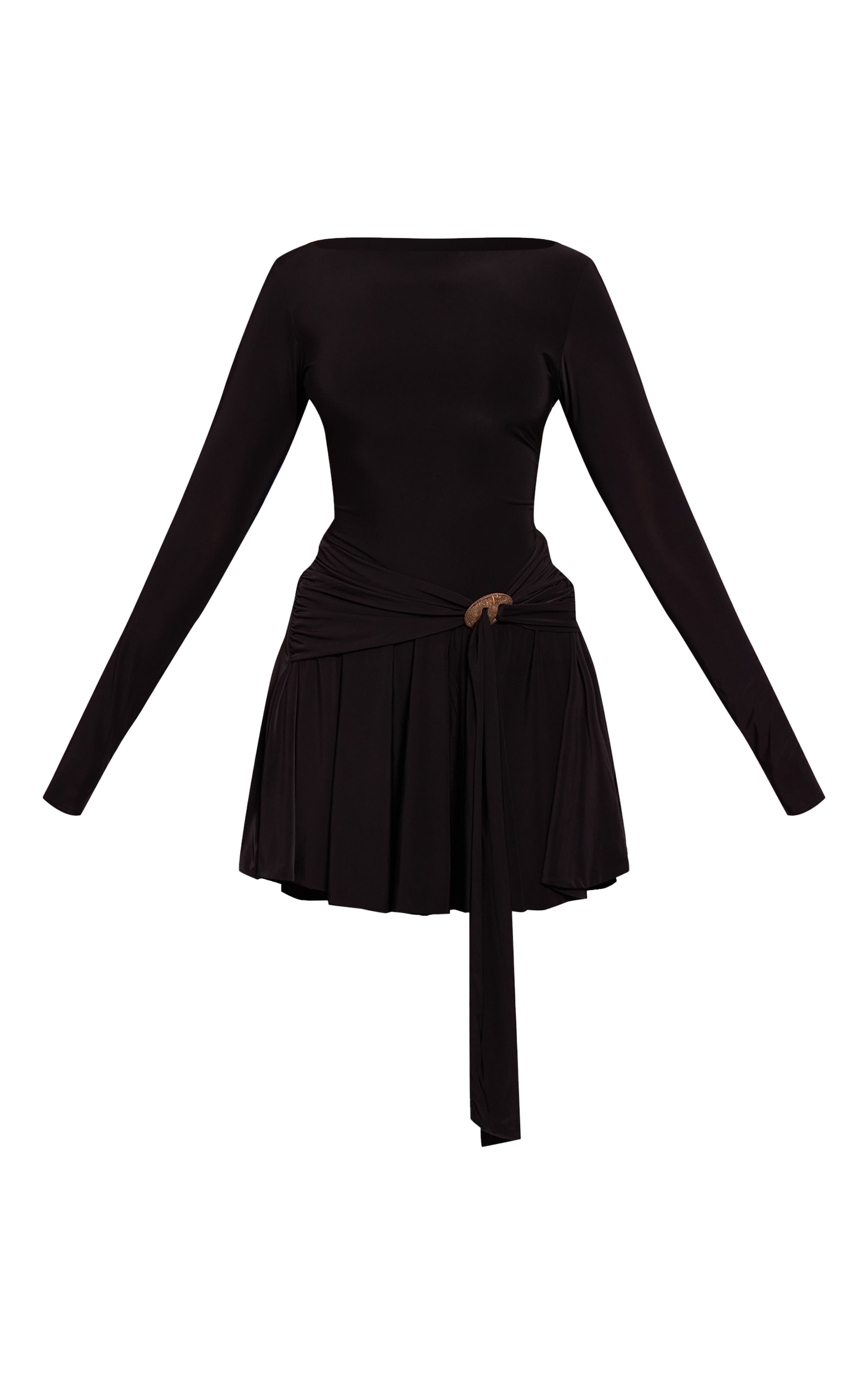 Black Slinky Trim Belt Detail Mini Shift Dress image 5