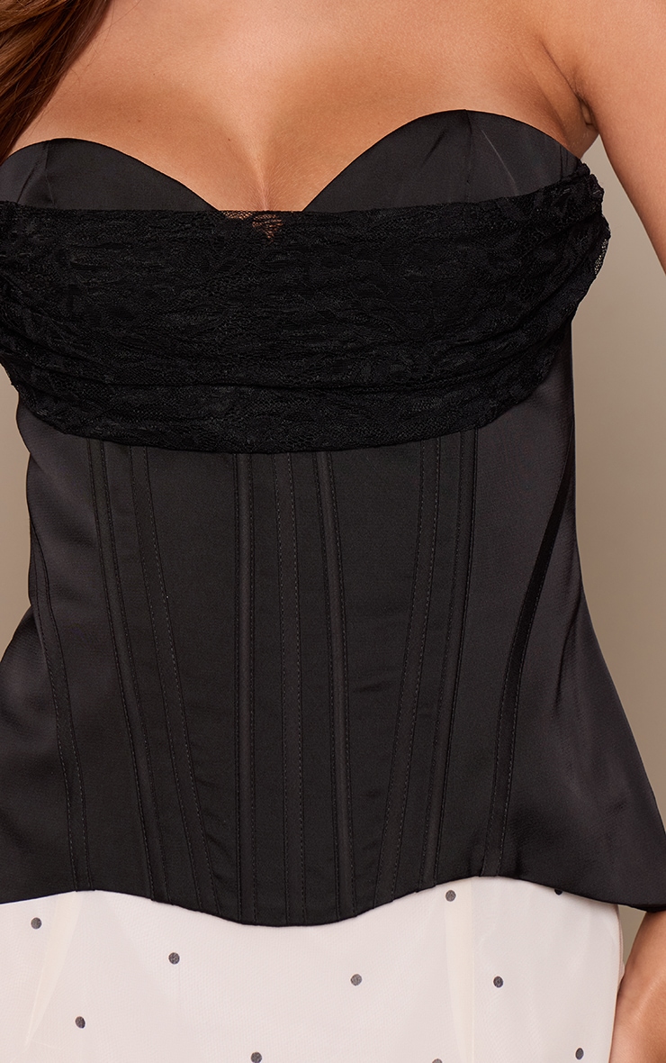 Black Lace Satin Curved Hem Corset image 4