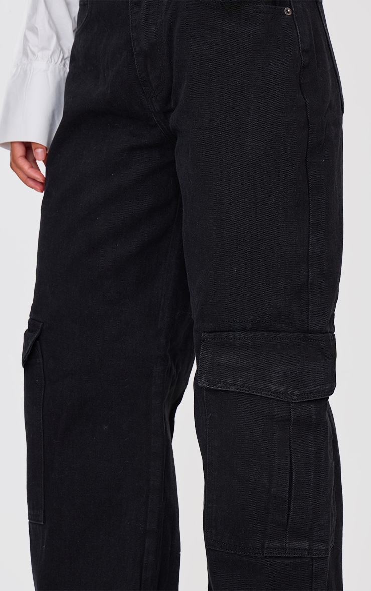 Washed Black Cargo Side Pocket Wide Leg Jeans image 4