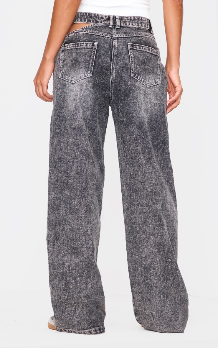 Grey Cut Out Asymmetric Waistband Wide Leg Jeans | Denim