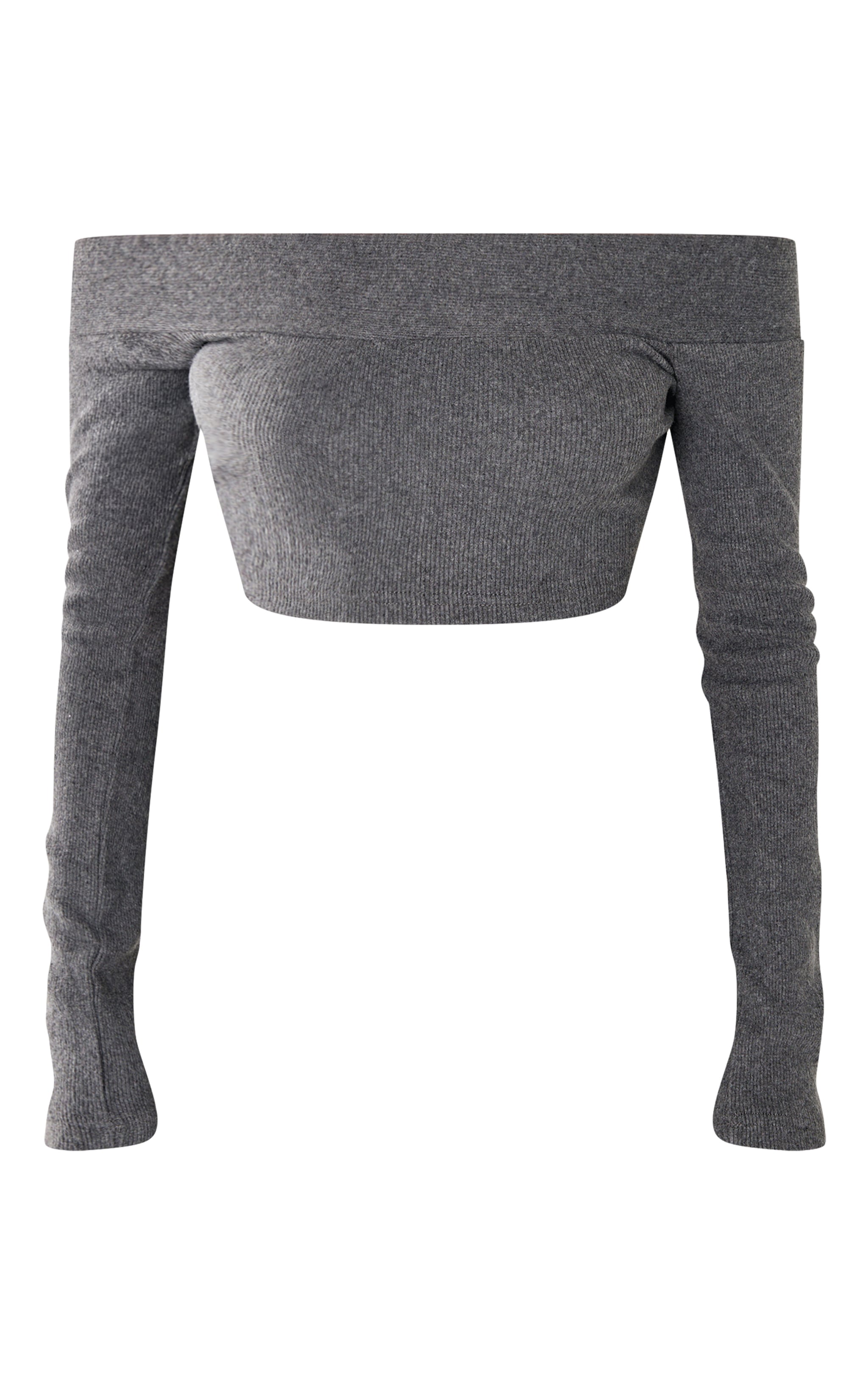 Charcoal Brushed Rib Bardot Long Sleeve Top image 1