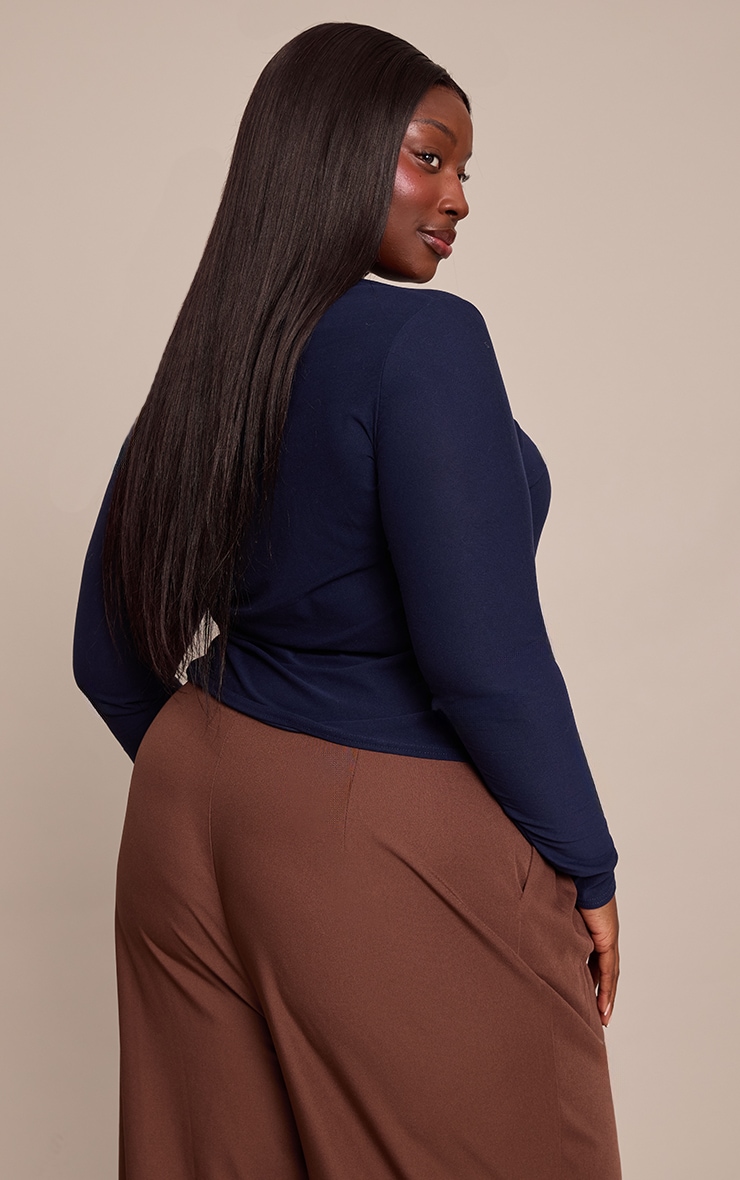 Plus Navy Soft Touch Popper Fitted Long Sleeve Long Top image 2