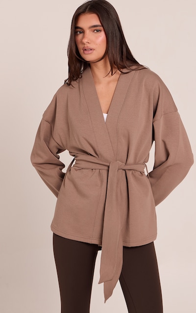 Mocha Interlock Tie Waist Yoga Jacket