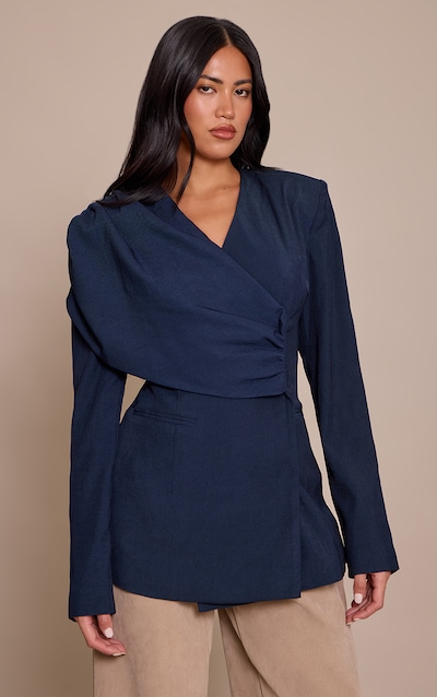 Navy Shoulder Drape Cinch Blazer