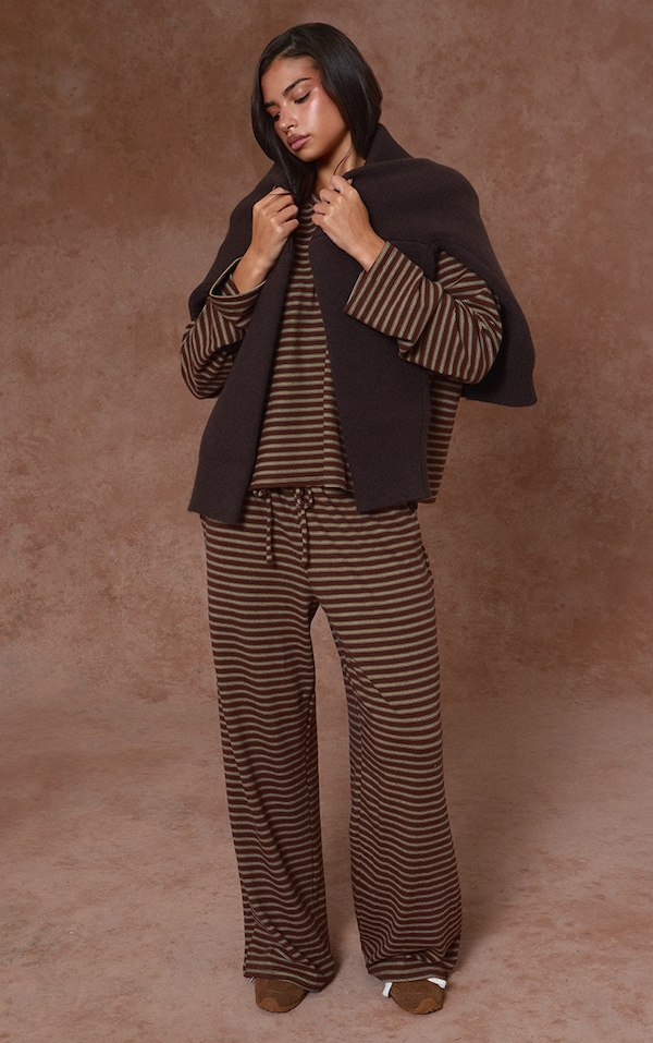Chocolate Striped Soft Fleece Straight Leg Sweatpants