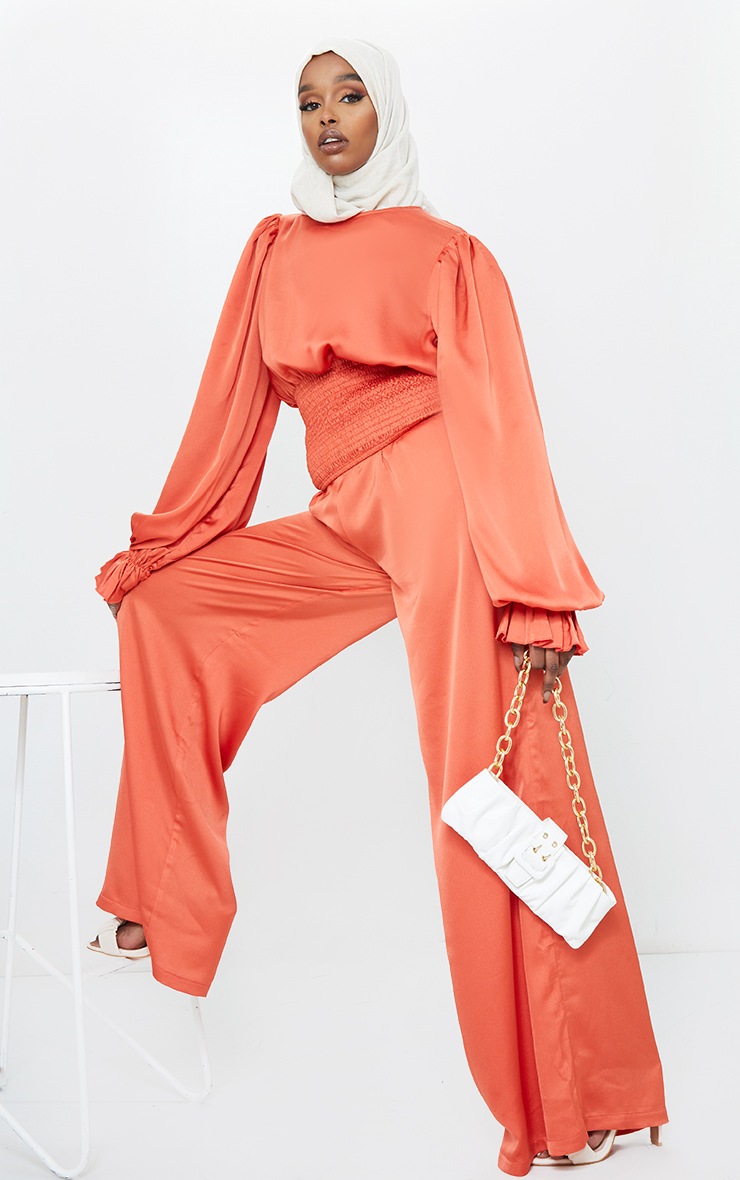 Pantalon rouille à jambes évasées et taille élastique