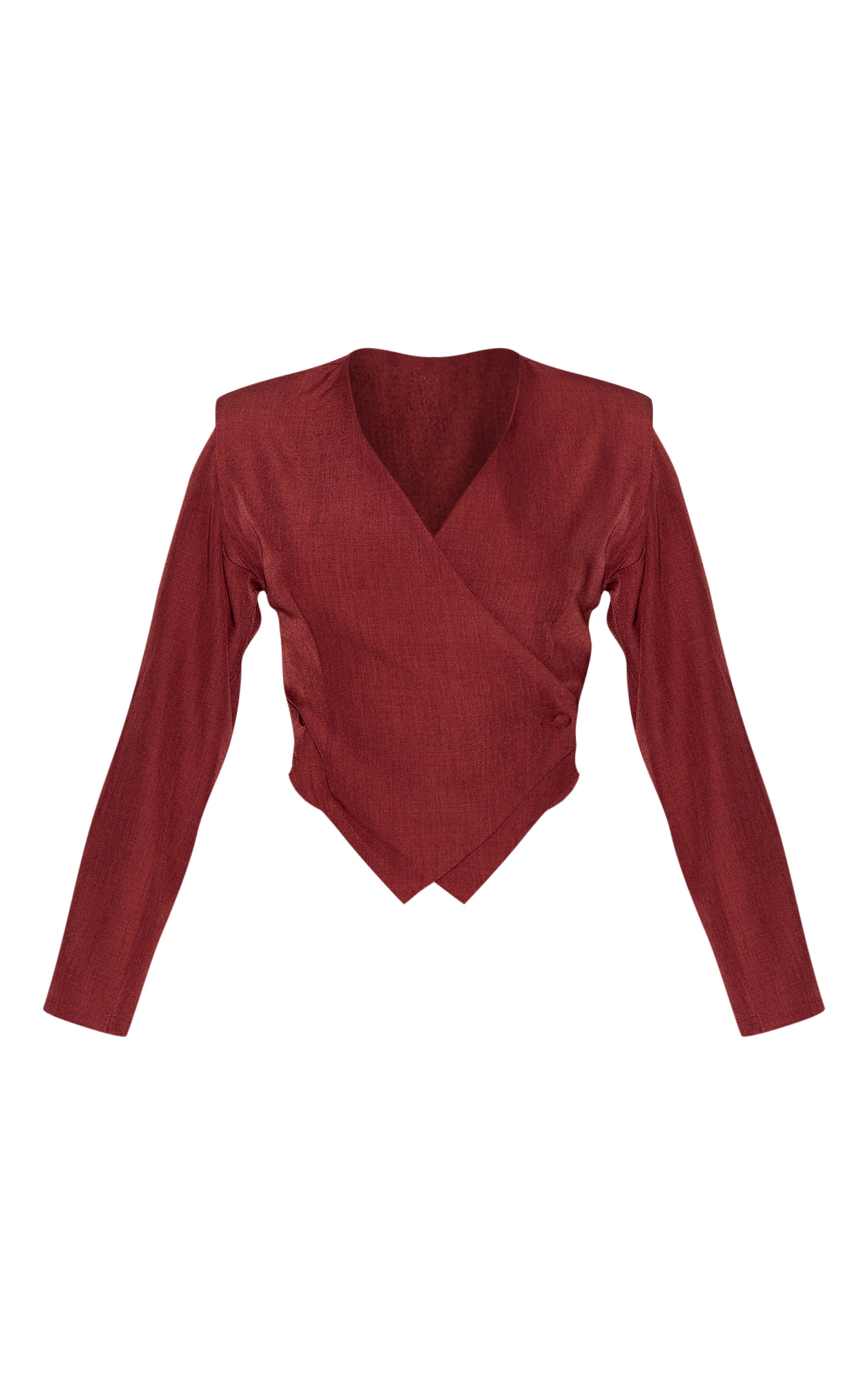 Petite Burnt Orange Woven Long Sleeve Asymmetric Button Top image 5