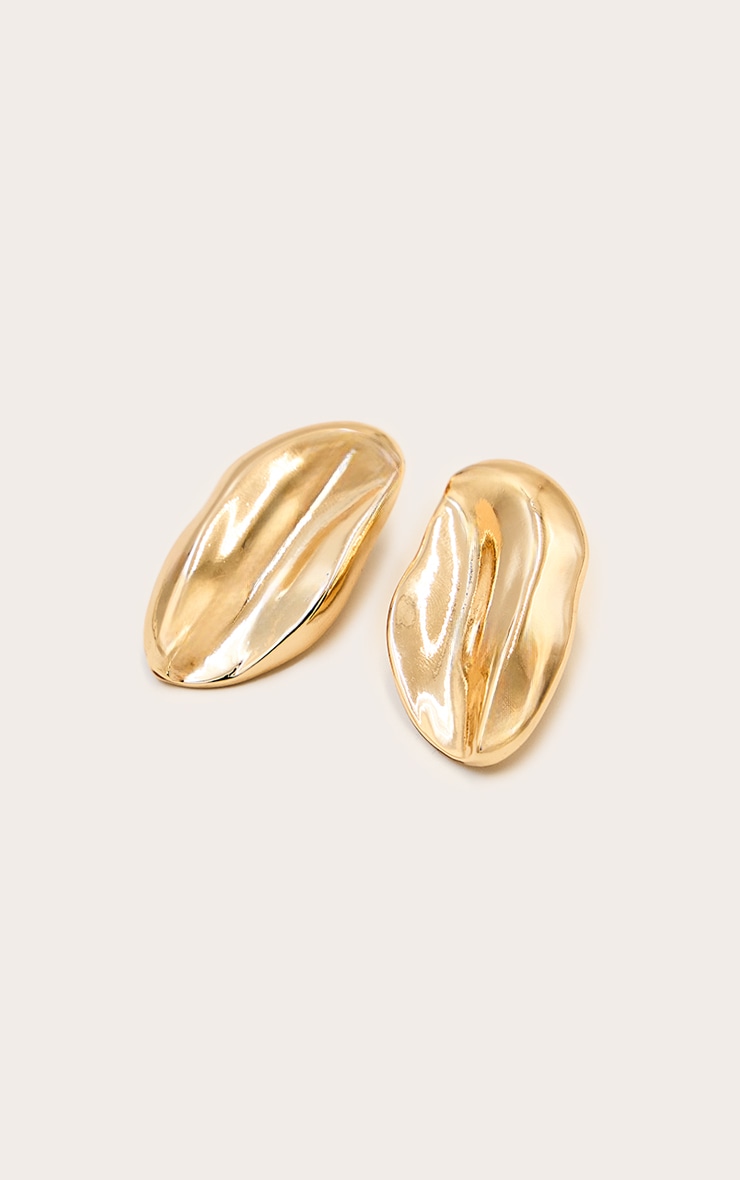 Gold Smooth Abstract Oval Earrings image 3