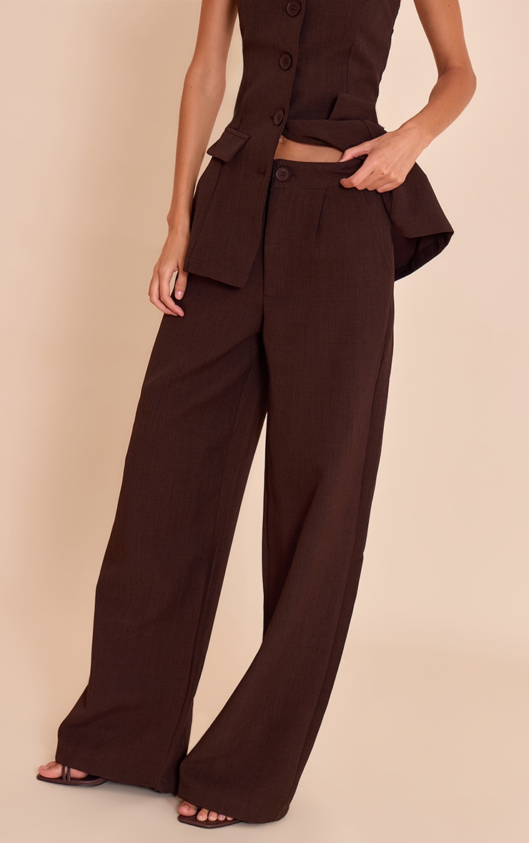 Dark Brown Premium Tailored Woven High Waist Wide Leg Pants image 2