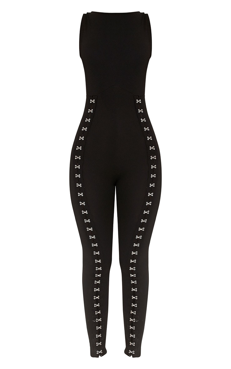 Aviana Black Hook and Eye Jumpsuit Jumpsuits PrettyLittleThing