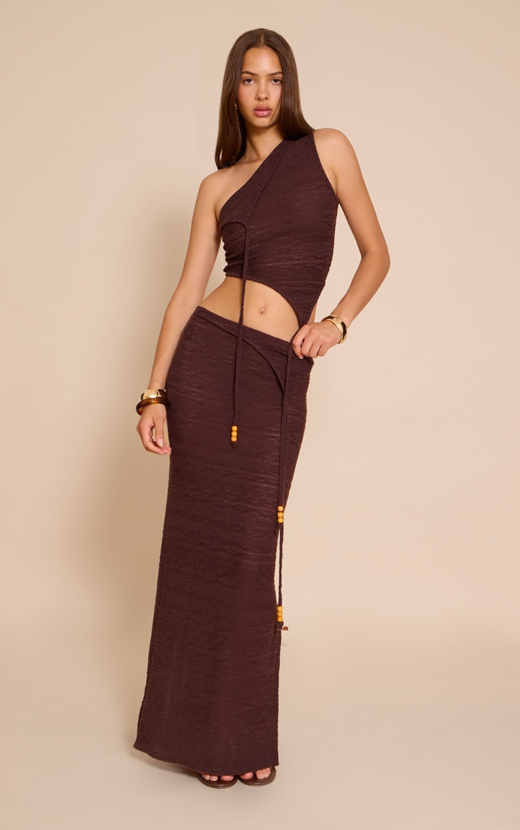 Chocolate Textured Bead Asymmetrical Crop Top image 3