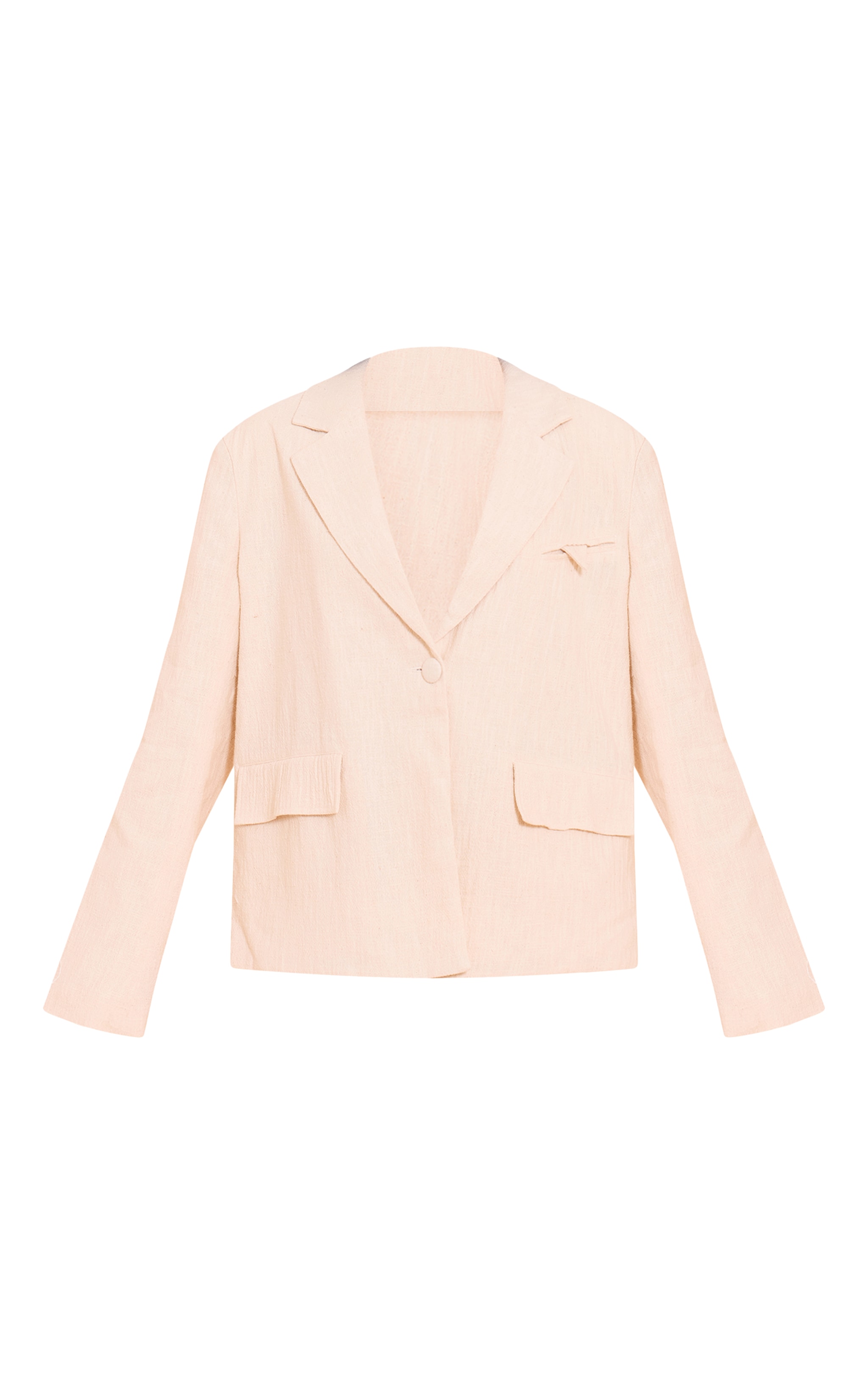 White Linen Look Structured Boxy Blazer image 5