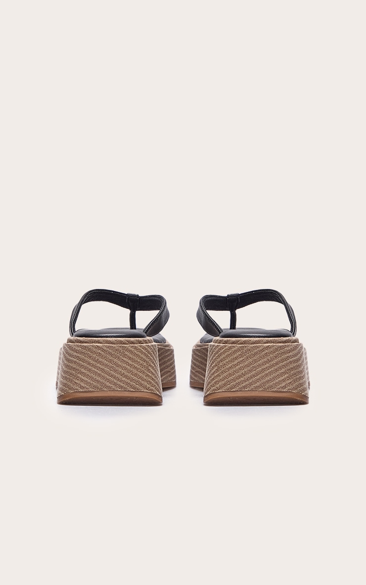 Black PU Toe Thong Round Toe Flatform Sandals image 3