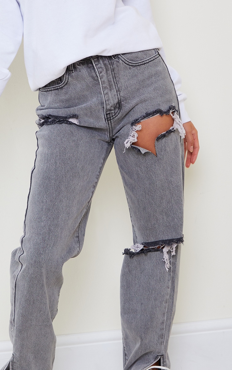 split jeans grey