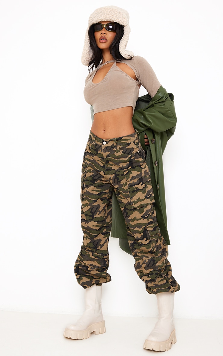 Stone Jersey Strappy Arm Warmer Crop Top PrettyLittleThing