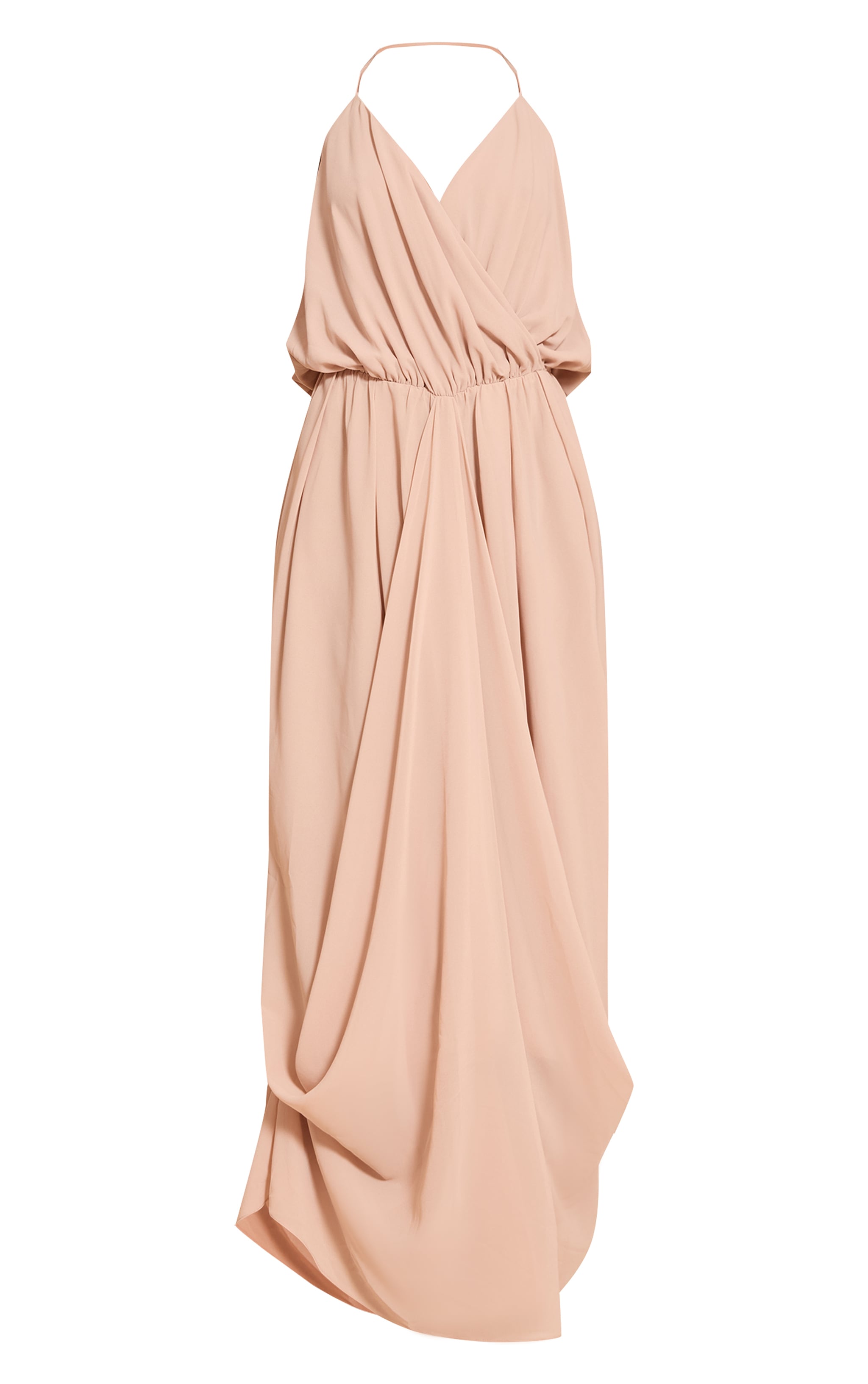 Tall Beige Chiffon Drape V Neck Shift Maxi Dress image 5