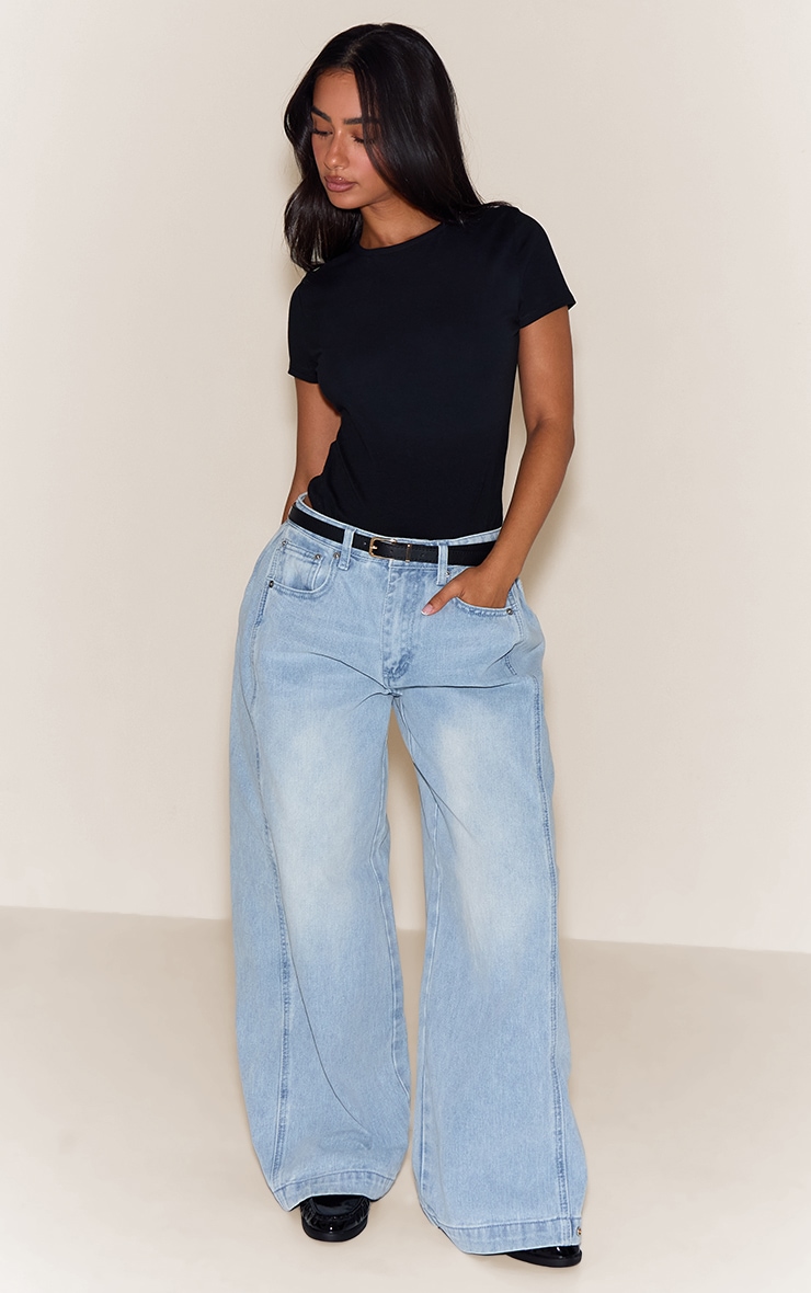 Petite Black Cotton Crew Neck Short Sleeve Bodysuit image 3