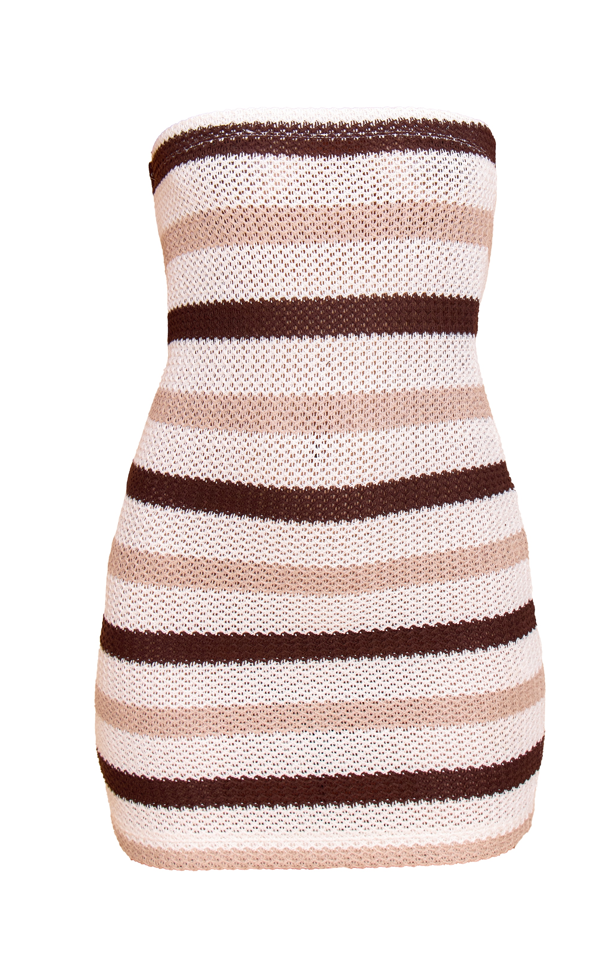Robe bustier moulante texturée marron à rayures image 5