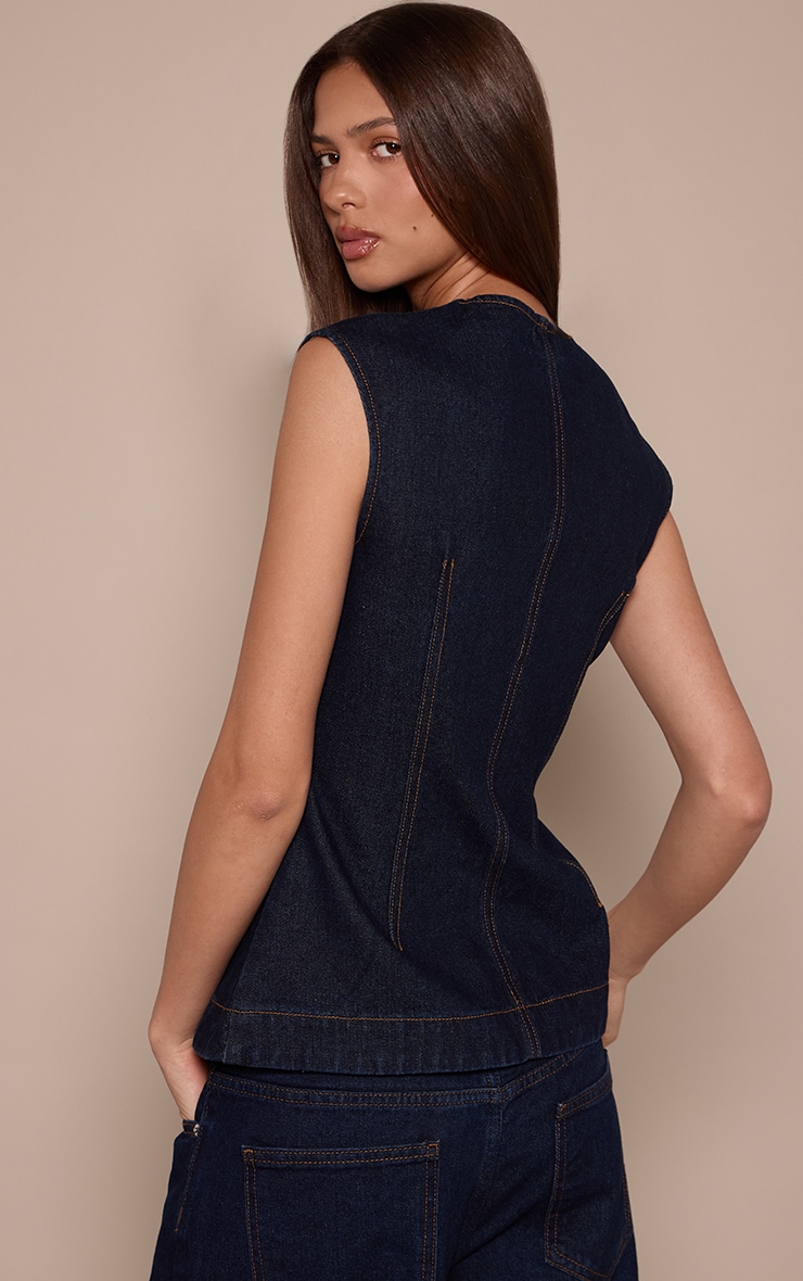 Top long en jean indigo sans manches image 2