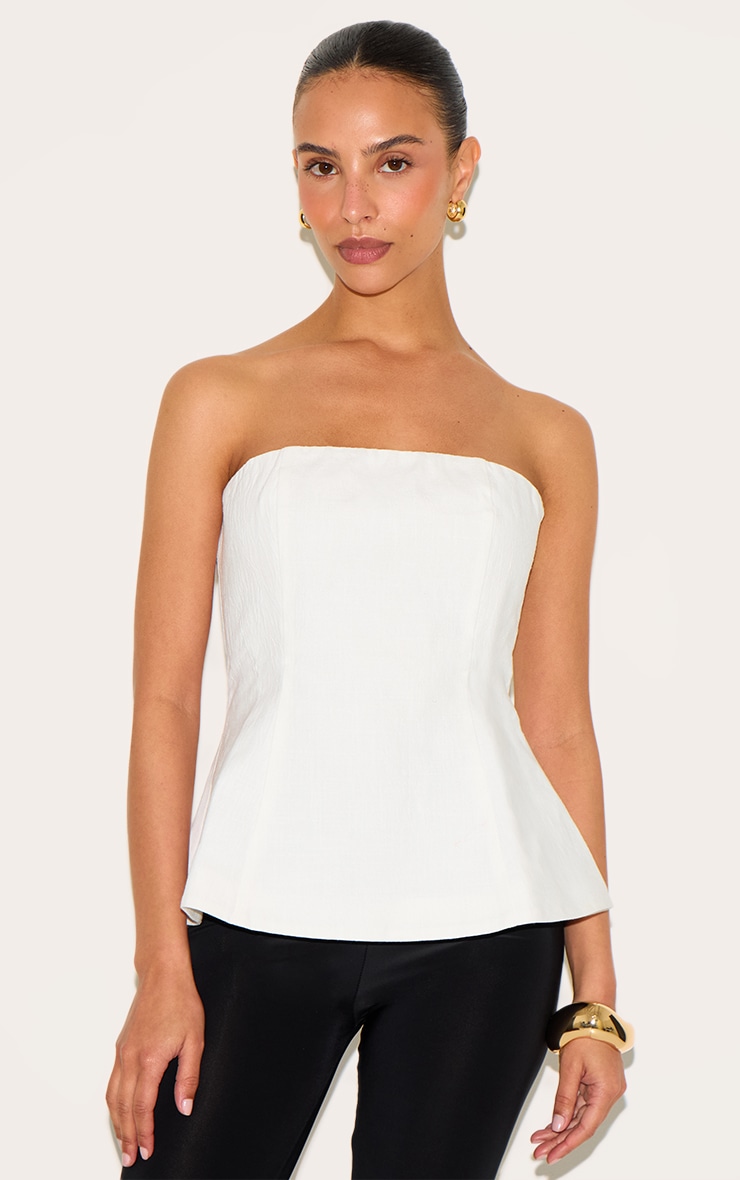 Petite White Bandeau Peplum Structured Long Top image 1