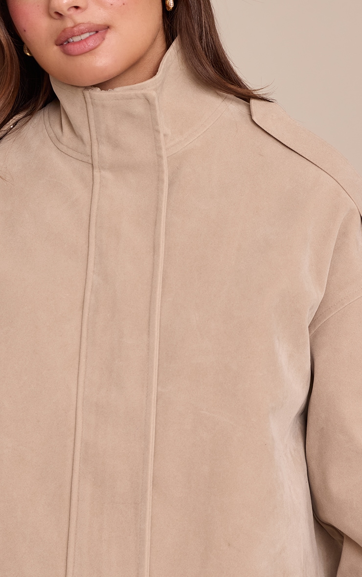 Stone Funnel Neck Concealed Placket Longline Suede Jacket  image 4