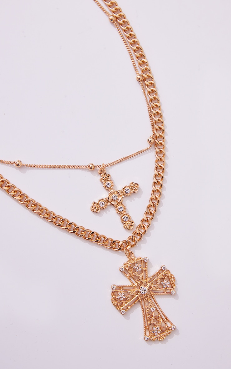  Gold Layered Cross Chunky Chain Necklace image 4