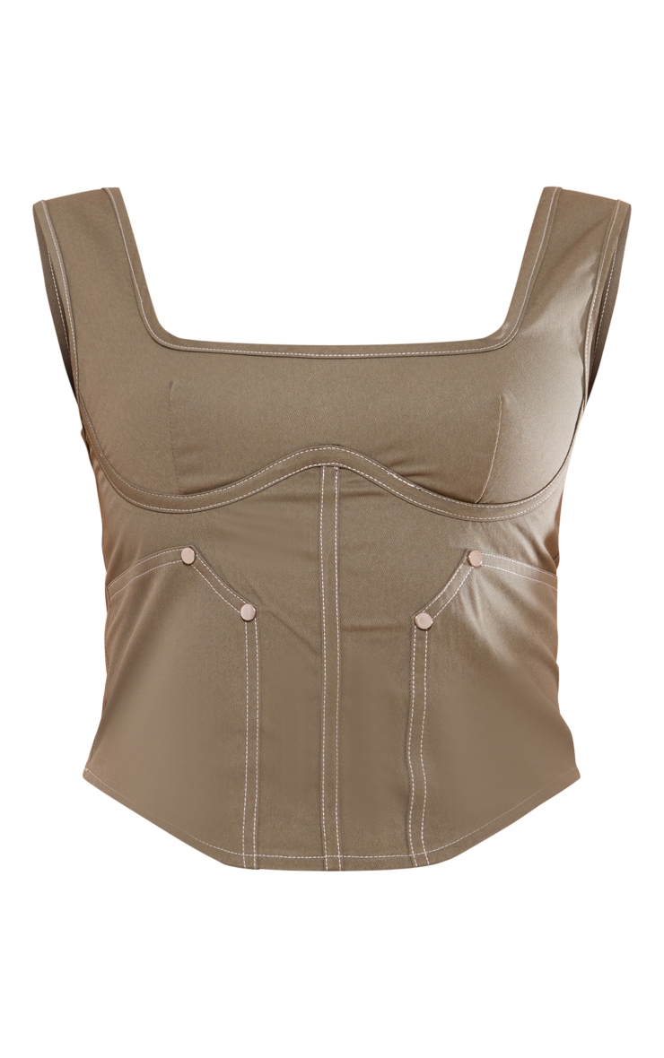 Khaki Twill Contrast Seam Structured Cargo Corset image 5