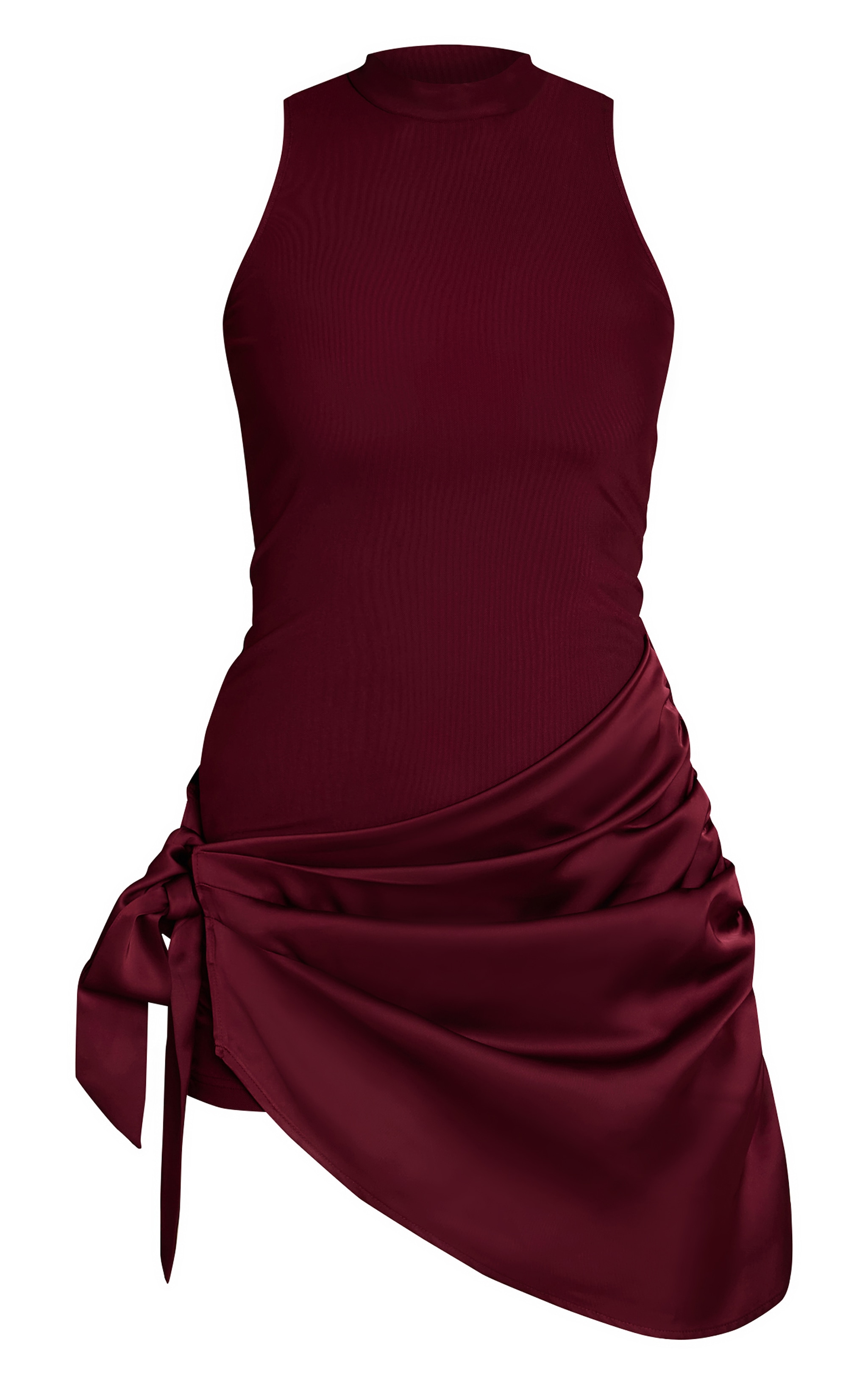 Plum Woven High Neck Satin Drape Mini Dress image 5