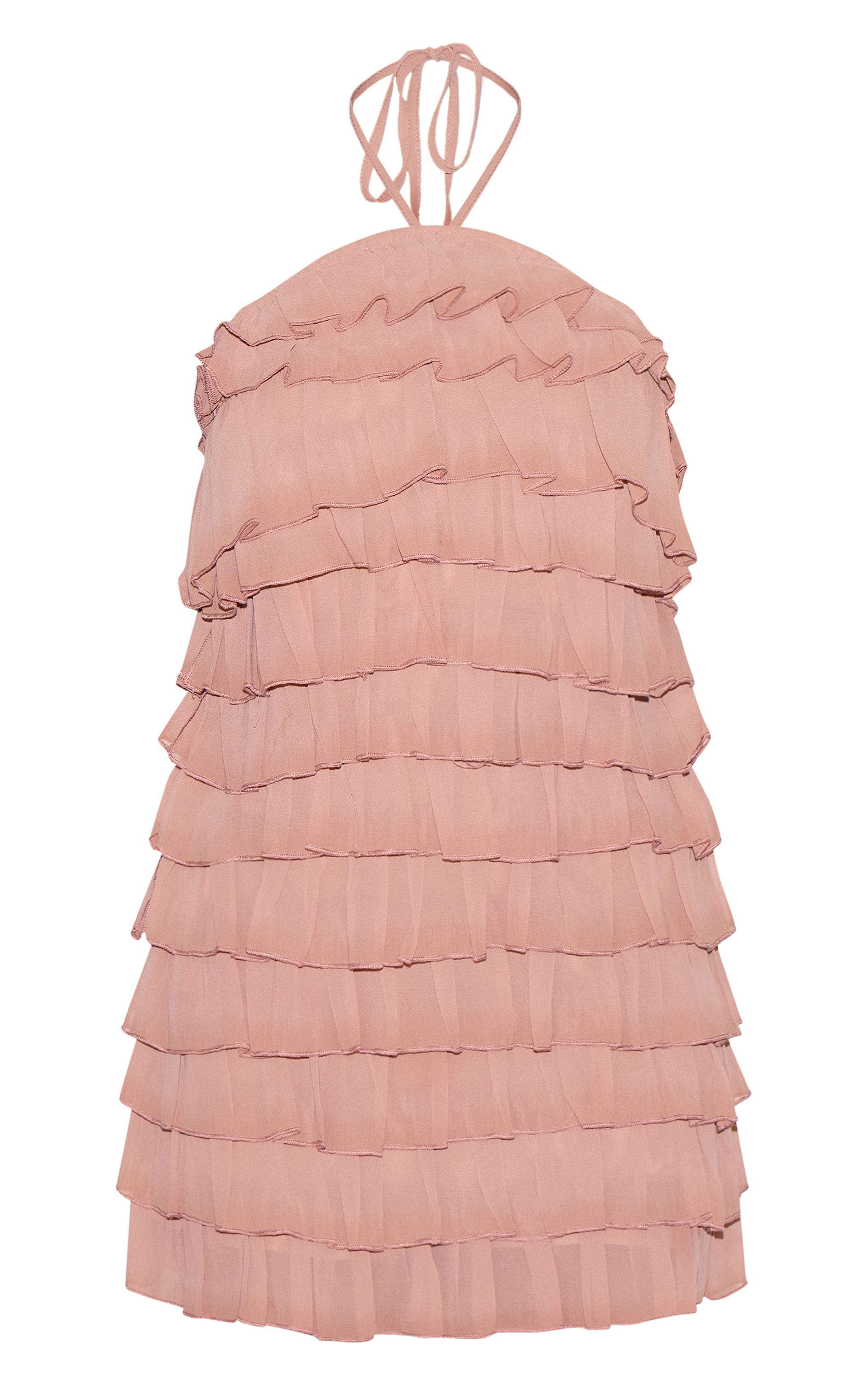 Robe droite pêche cendré très volantée à dos nu image 5