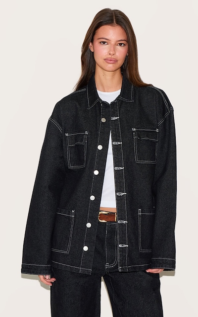 Chemise en jean indigo délavé à poches