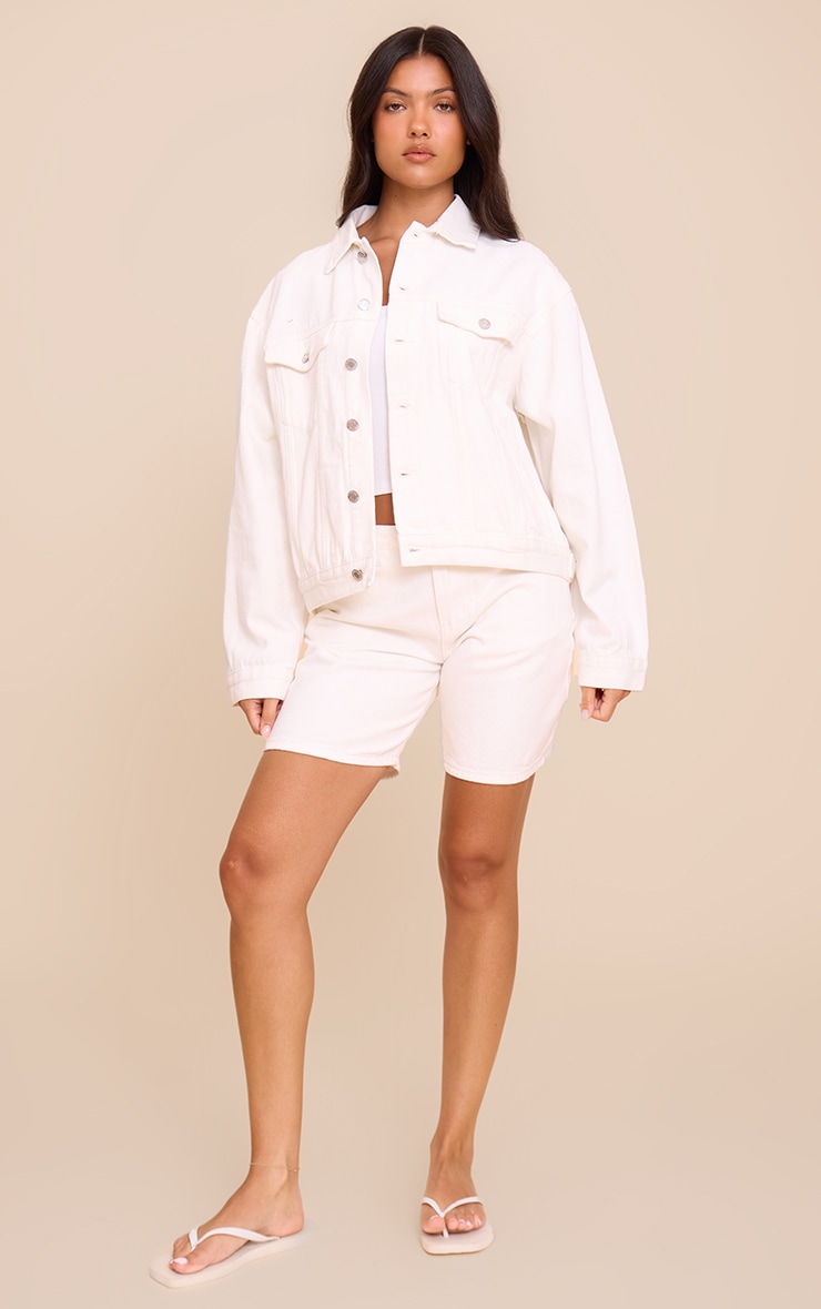 White Low Rise Denim Jorts image 4