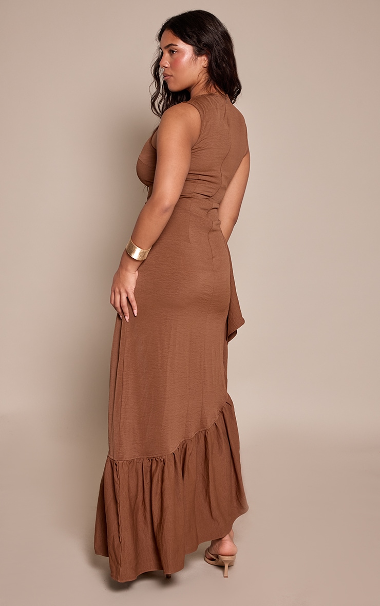 Shape Chocolate Woven Boat Neck Side Split Frill Maxi Dress image 2