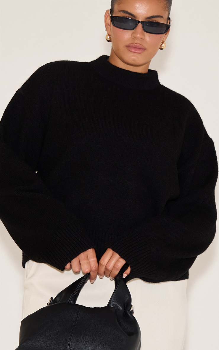 Plus Black Knit High Neck Crop Jumper image 4
