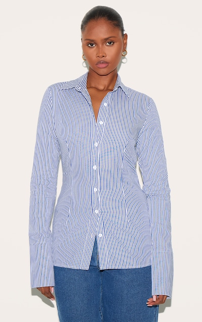 Blue Pinstripe Woven Fitted Shirt