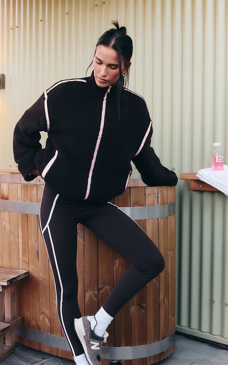 Chocolate Contrast Piping Funnel Zip Through Fleece image 3