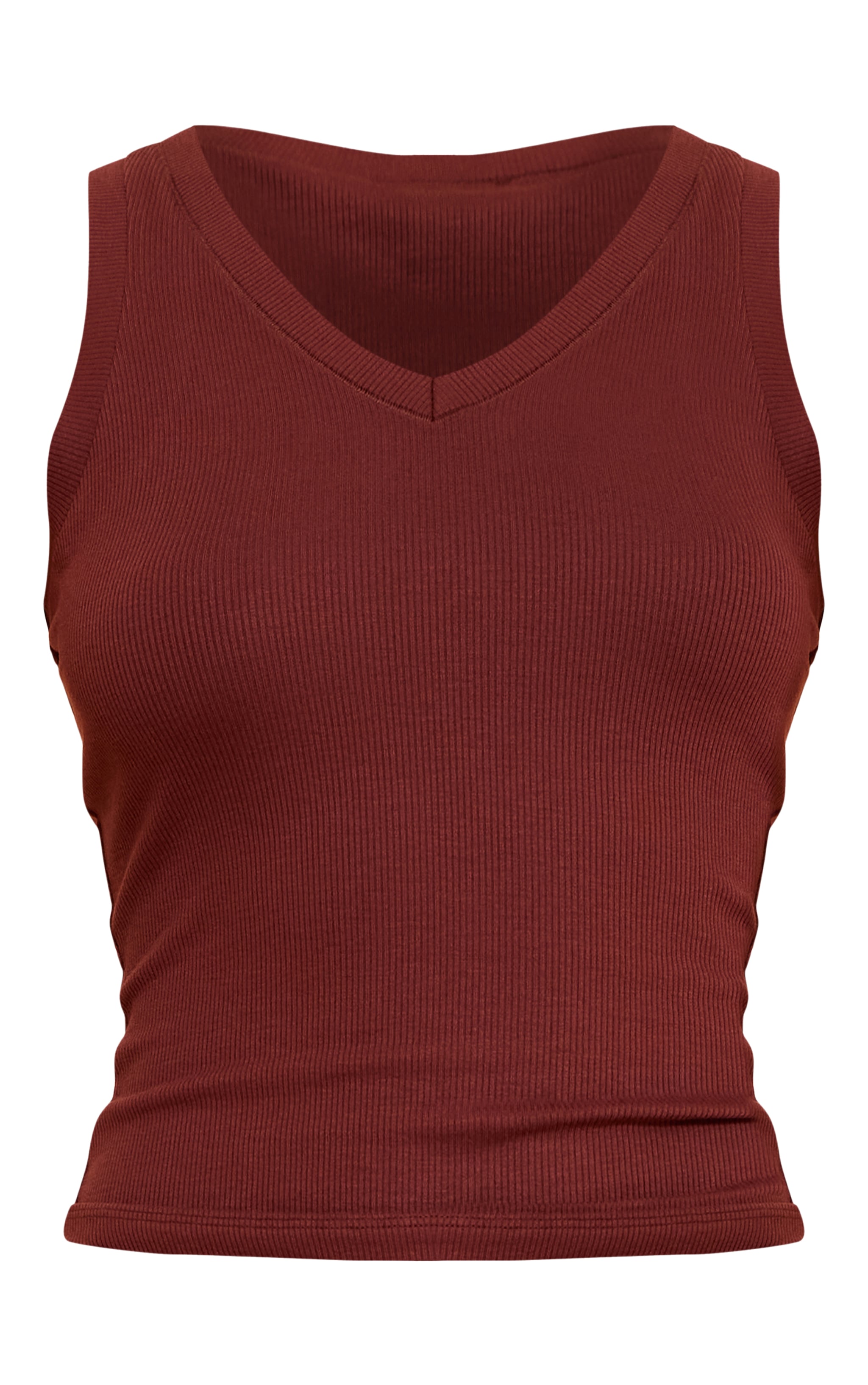 Chocolate Soft Rib V Neck Vest Top image 5