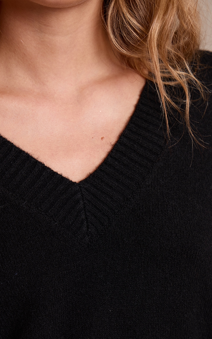 Black V Neck Knitted Sweater image 4