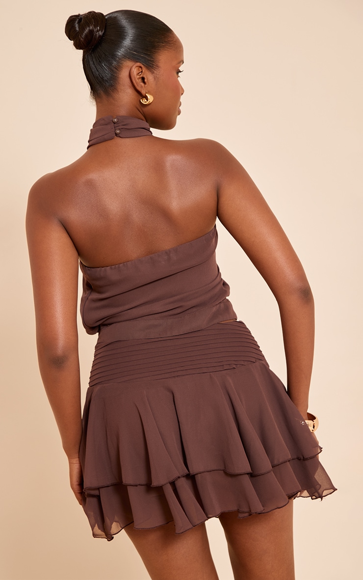 Chocolate Chiffon Ruched High Neck Top image 2