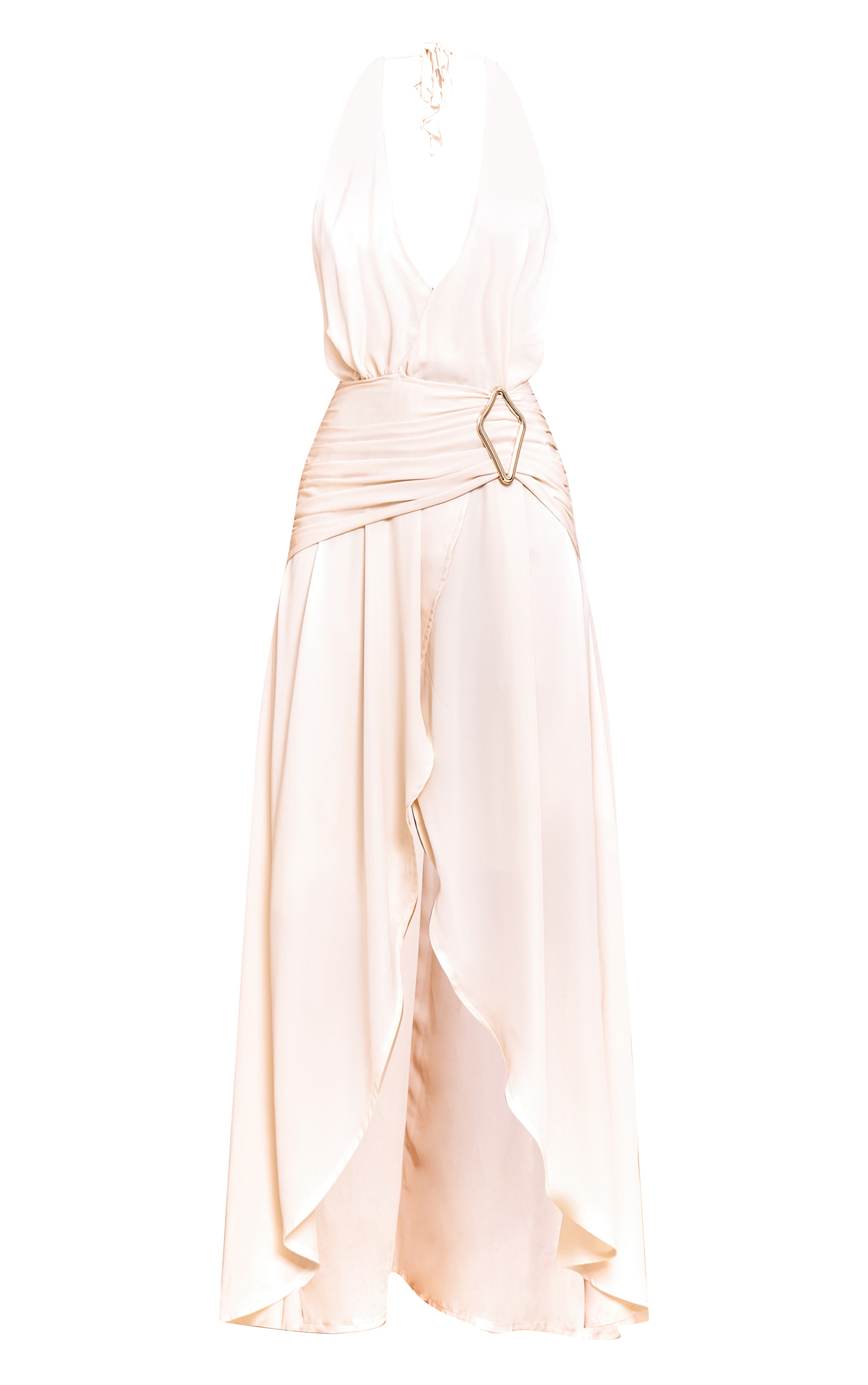 Natural Chiffon Plunge Trim Detail Maxi Dress image 5