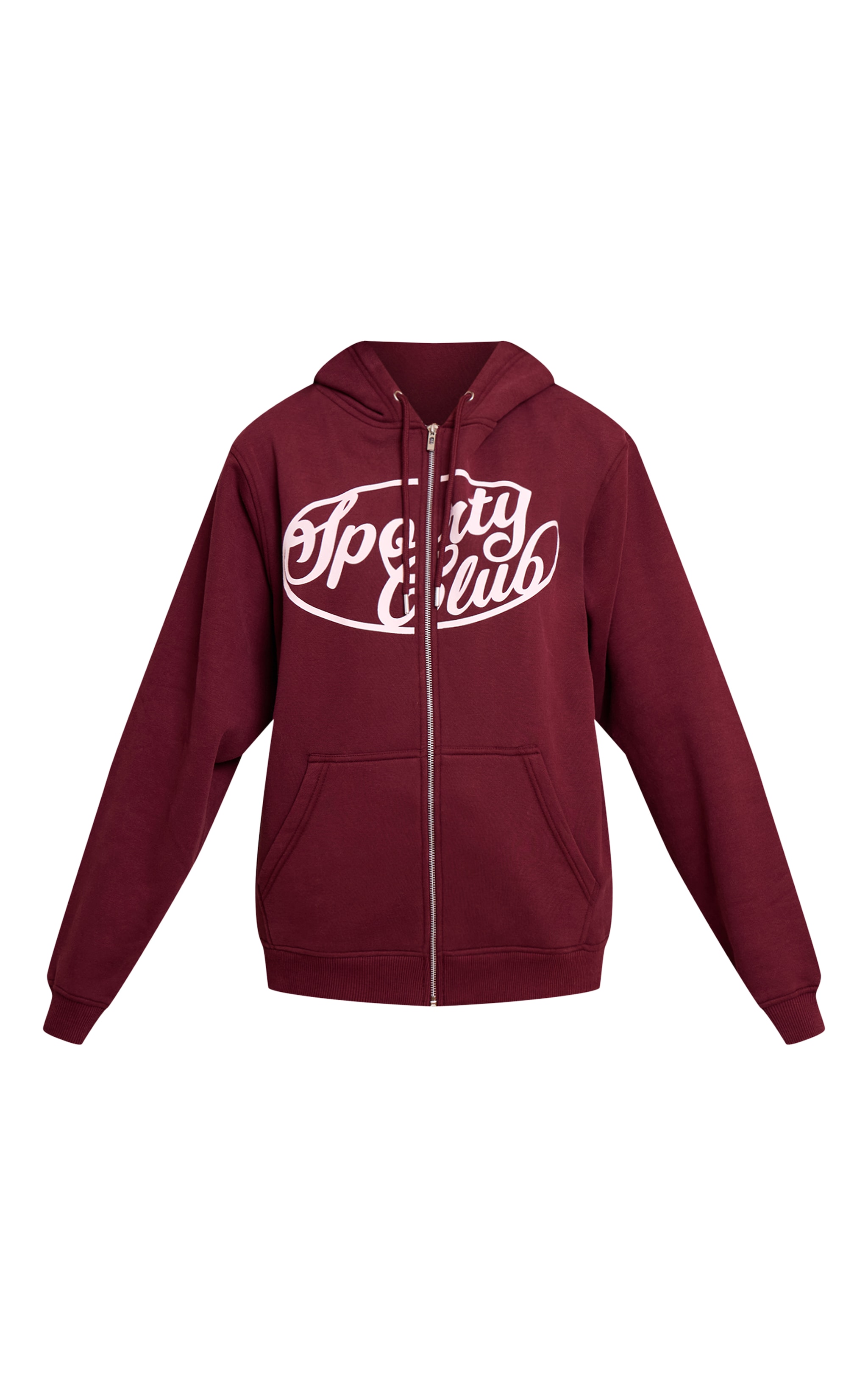 Hoodie oversize en coton polaire rouge vin imprimé "Sports Club" à zip image 5