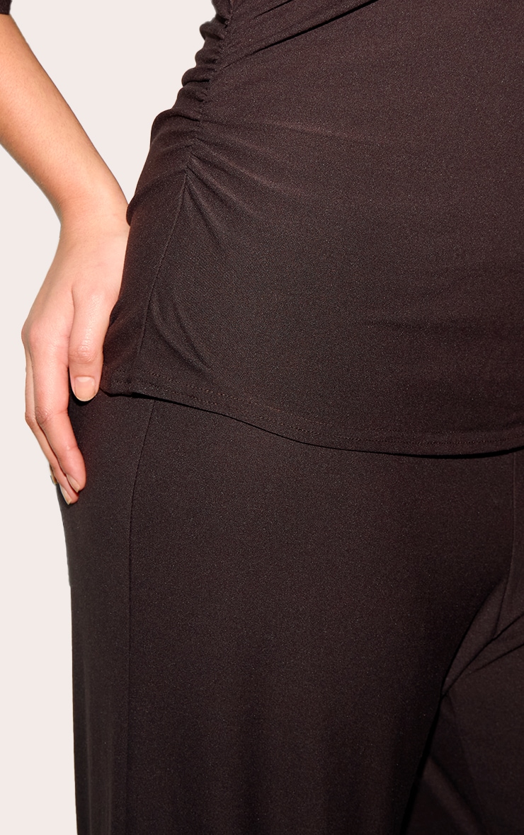 Plus Pantalon large doux chocolat à taille mi-haute image 4