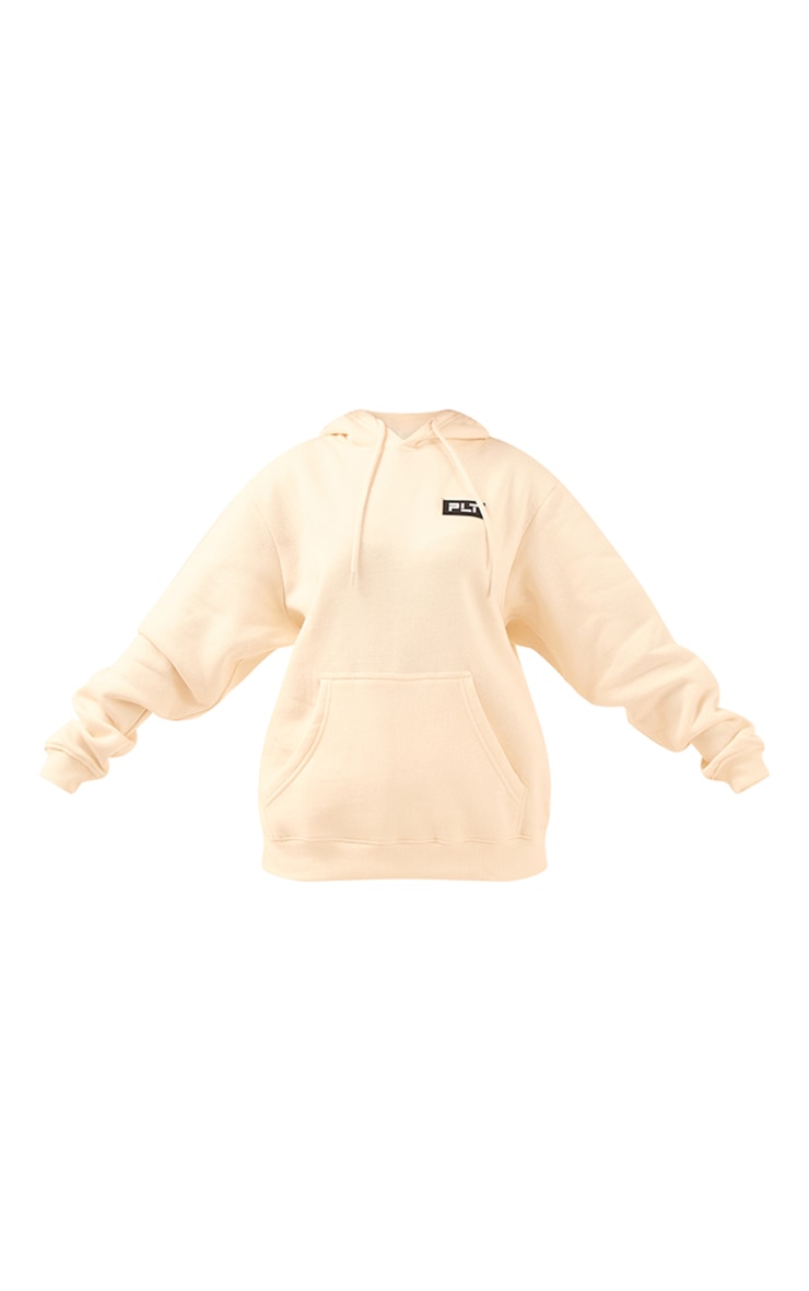 PRETTYLITTLETHING Logo Cream Badge Detail Oversized Hoodie image 5