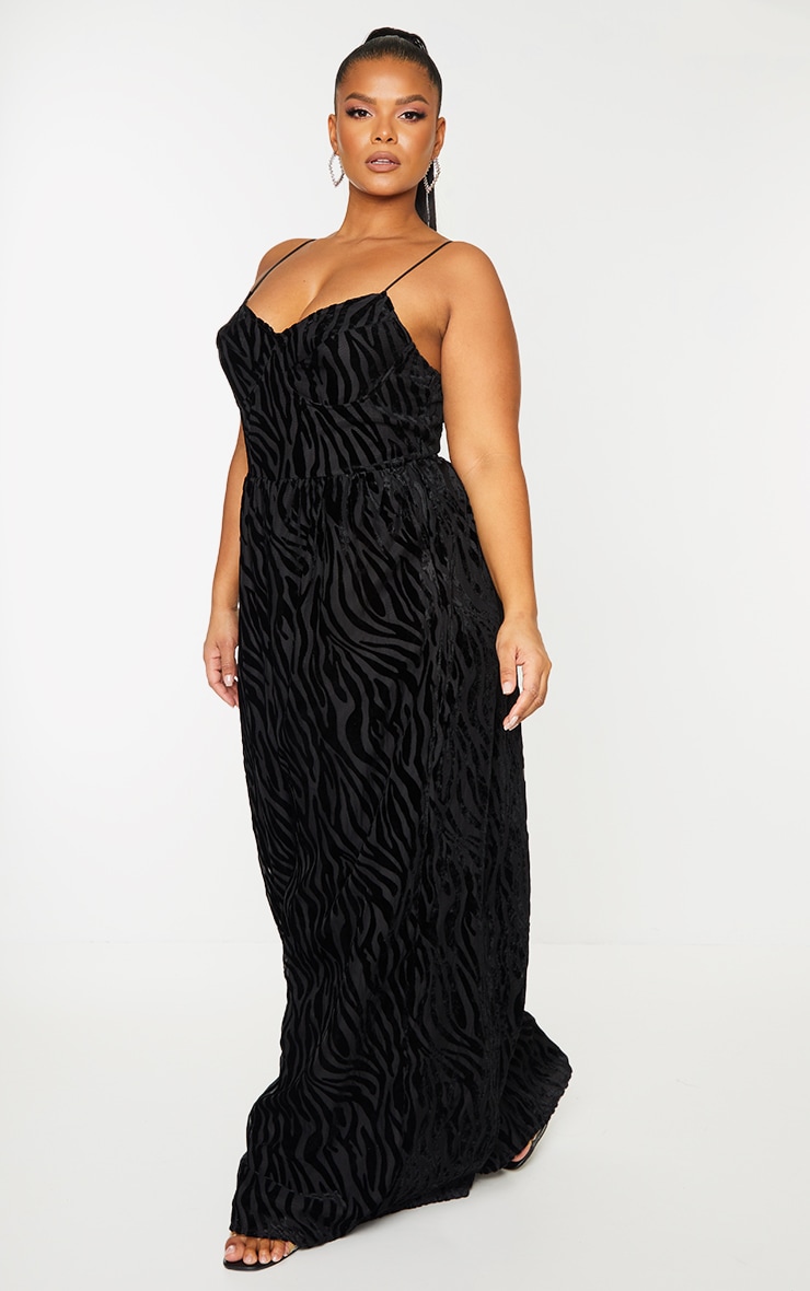 Plus Black Zebra Devore Cup Detail Wide Leg Jumpsuit image 3