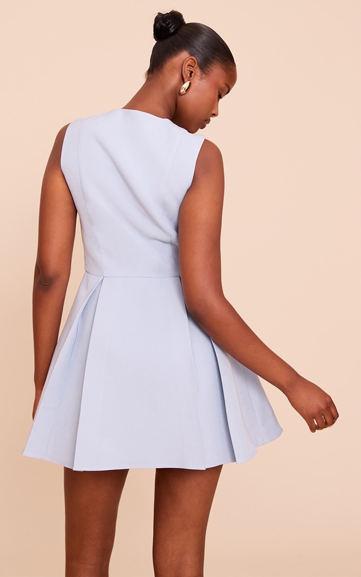 Light Blue Tailored Woven Button Down Pleated Shift Dress image 2