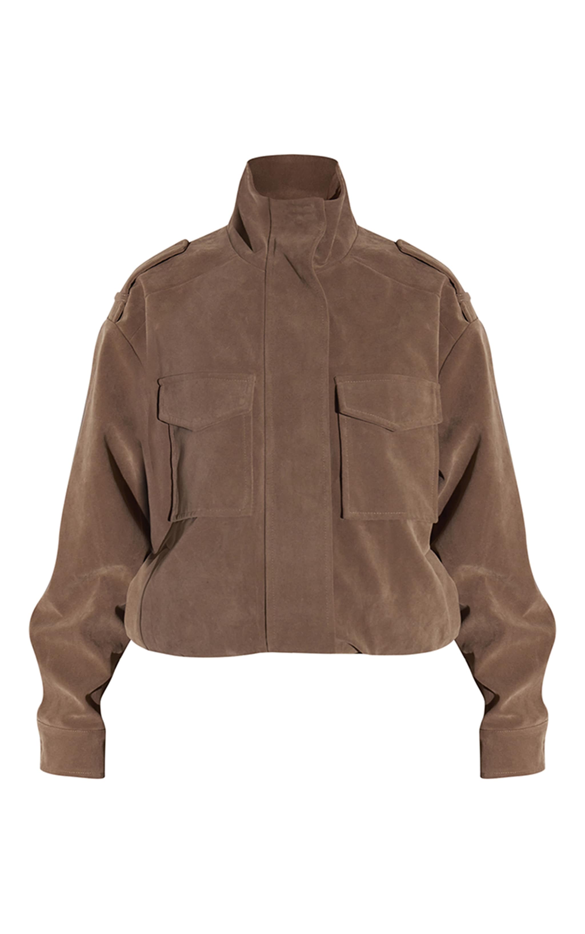 Mushroom Funnel Neck Pocket Detail Faux Suede Bomber  image 5