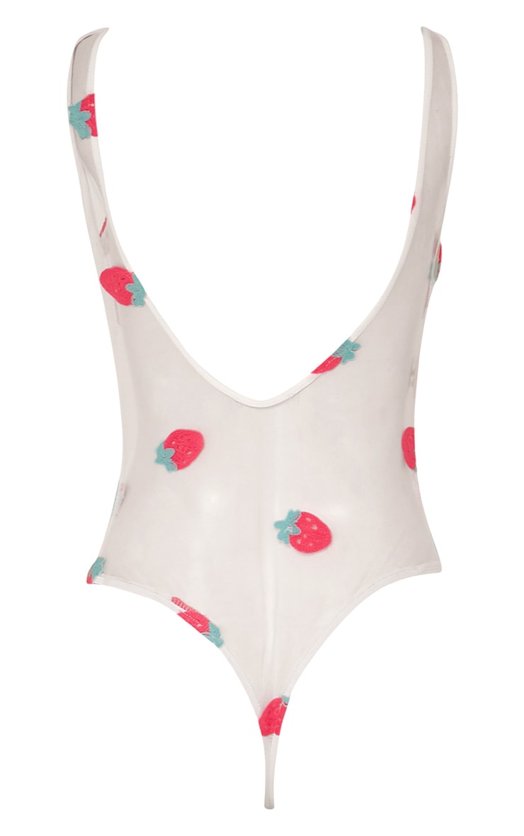 Annie White Strawberry Mesh Bodysuit PrettyLittleThing