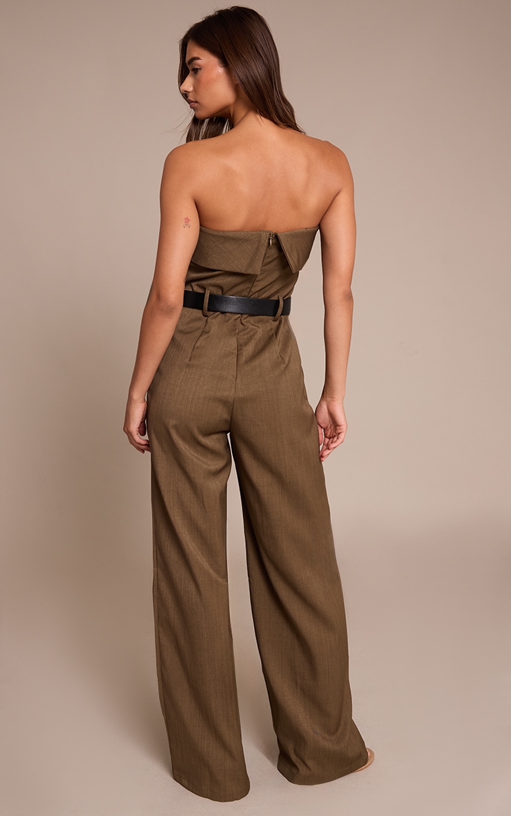Khaki Woven Bandeau Belted Wide Leg Jumpsuit image 2