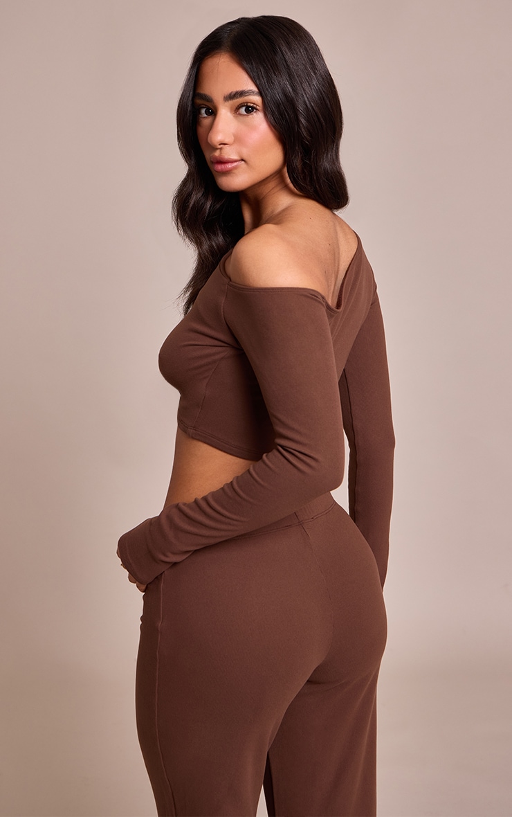 Petite Chocolate One Shoulder Long Sleeve Top image 2