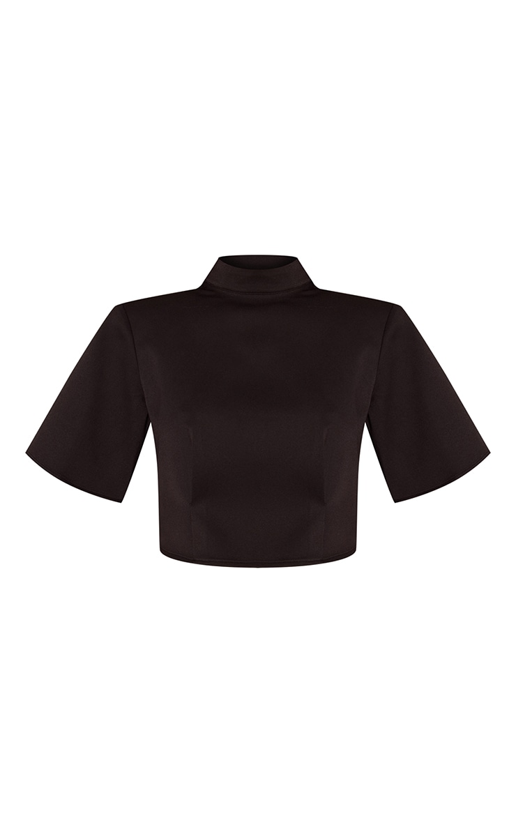 Black Tailored High Neck Open Back Top image 5